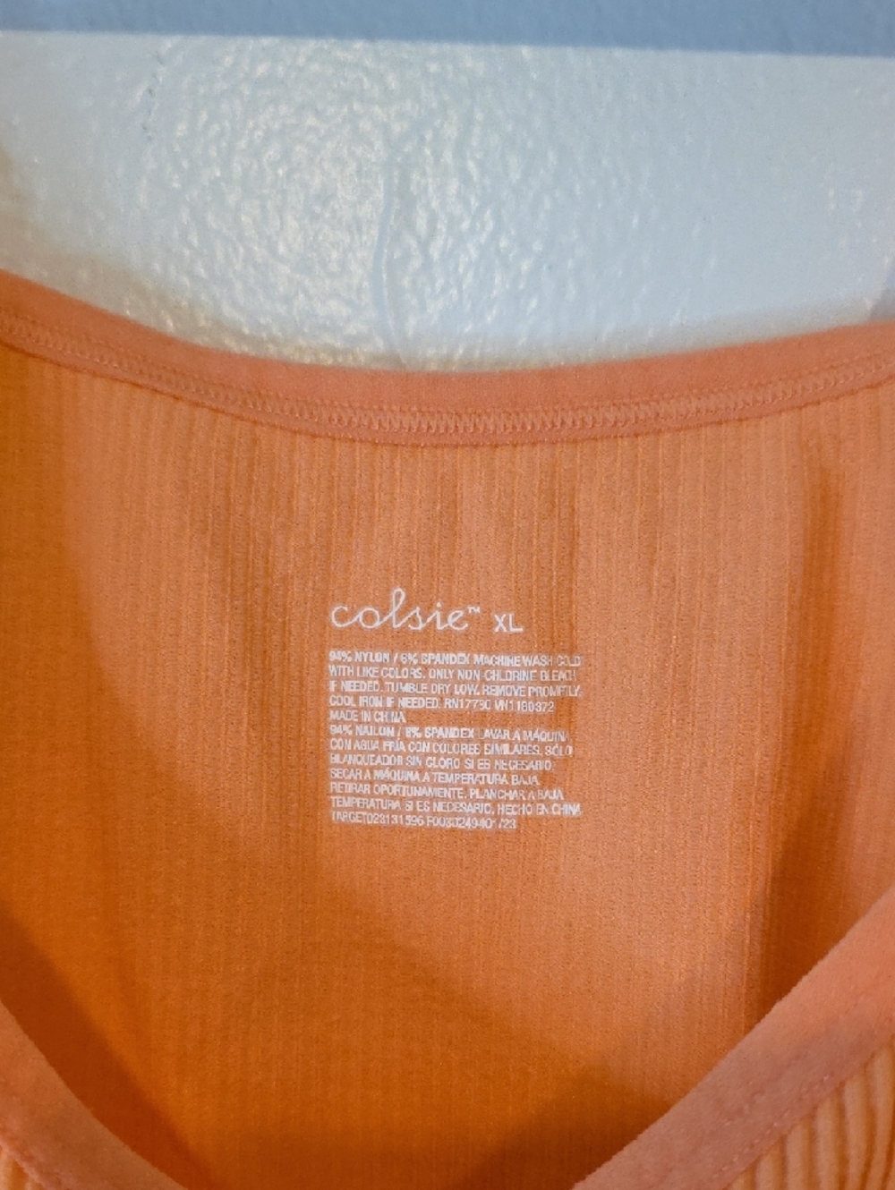 Colsie Peach Ribbed Tank Bodysuit with Keyhole - Picture 2 of 3